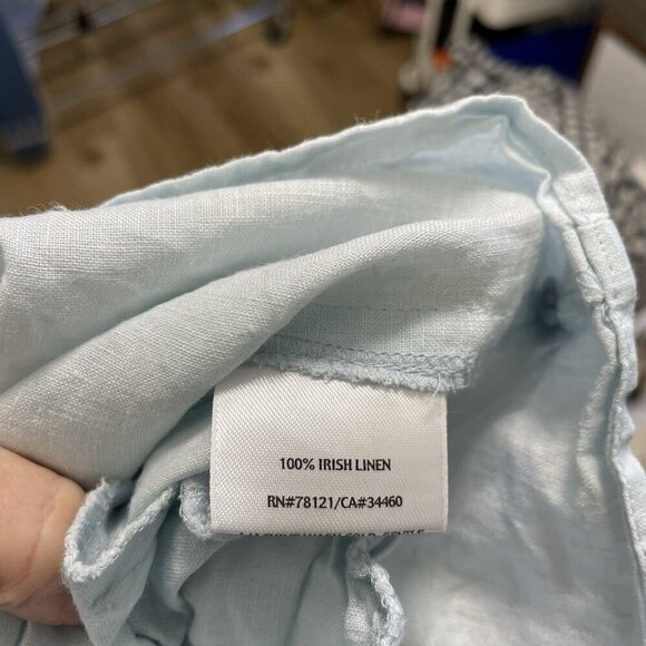 Eileen Fisher 100% Irish Linen V-Neck Belt Tunic Top Pockets Baby Blue size 1X - Picture 12 of 13